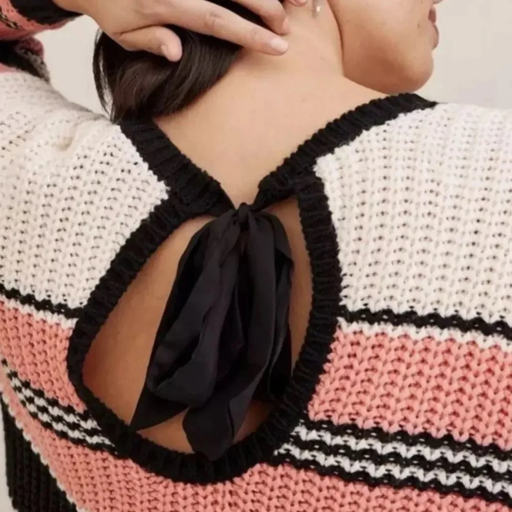 Torrid Pink Multi Stripe Cable Pullover‎ Tie Back Sweater Size 1X